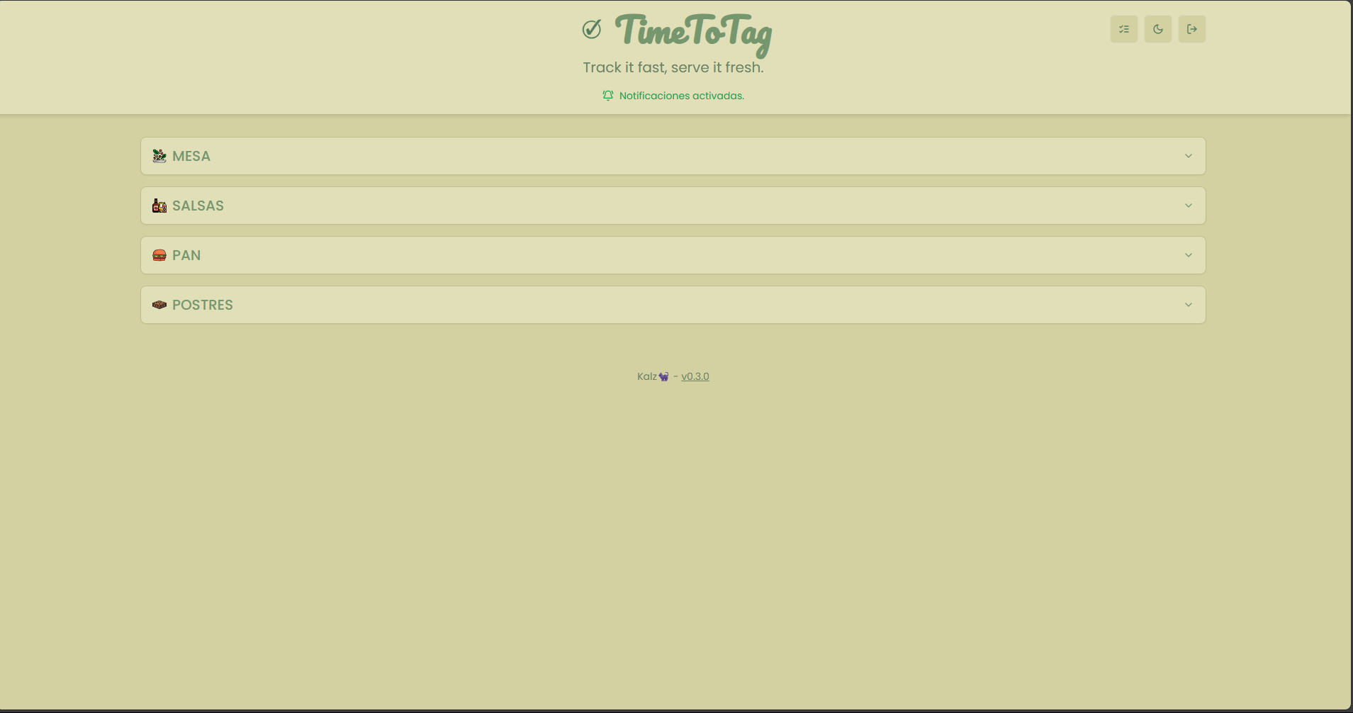 Panel principal TimeToTag
